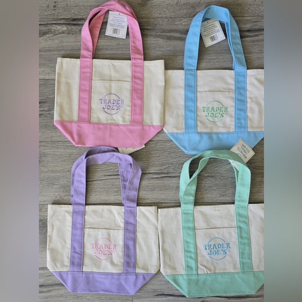 Canvas Tote Bag Set - Pink, Blue, Purple, Green